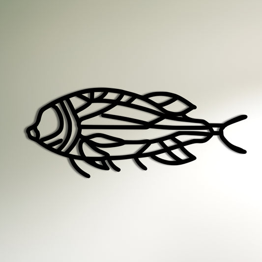 Cicada Wing-Inspired Fish Line Art Metal Wall Art
