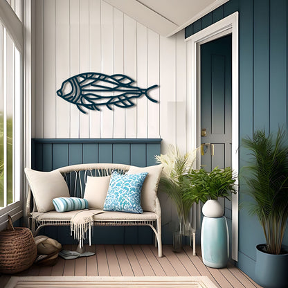 Cicada Wing-Inspired Fish Line Art Metal Wall Art