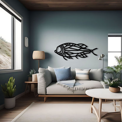 蝉の羽をイメージした魚のラインアート メタルウォールアート
