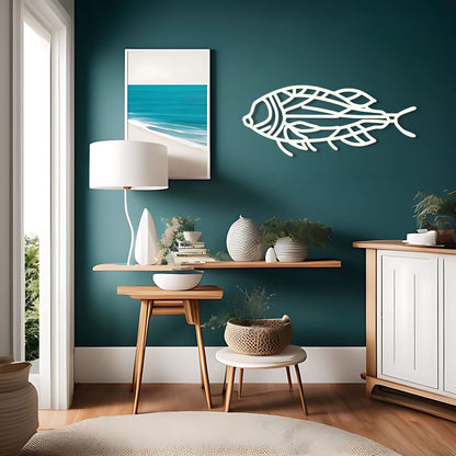 蝉の羽をイメージした魚のラインアート メタルウォールアート