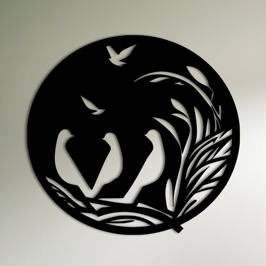 Cadre cercle avec décoration murale en métal Oiseaux perchés et volants