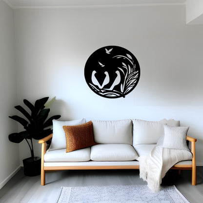 Circle Frame with Perched and Flying Birds Metal Wall Art