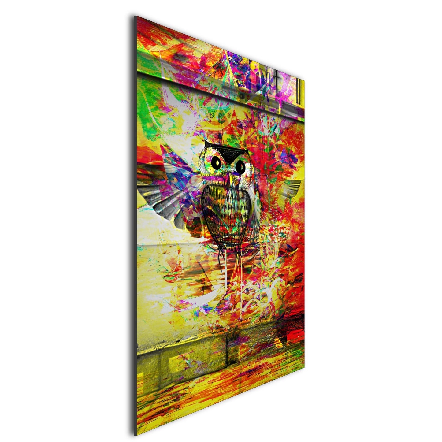 カラフルなフクロウの壁画金属ポスター