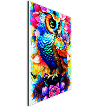 Colorful Owl on Lotus Flower Metal Poster