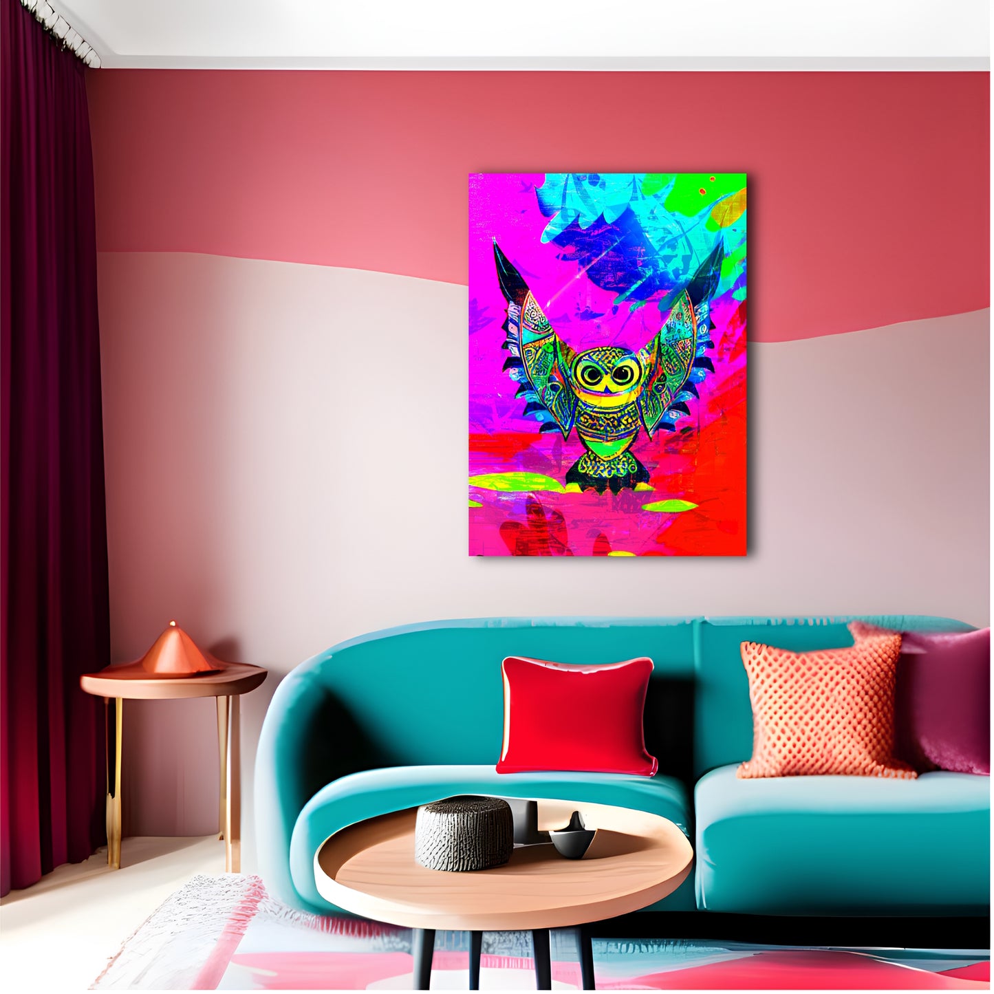 Colorful Owl on Psychedelic Background Metal Poster