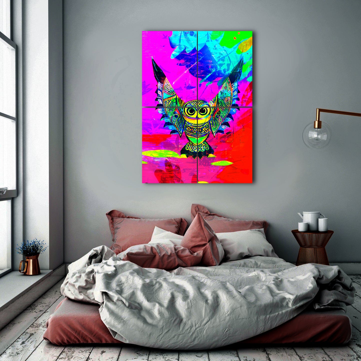 Colorful Owl on Psychedelic Background Metal Poster