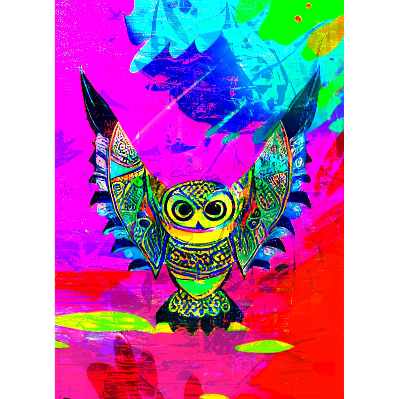 Colorful Owl on Psychedelic Background Metal Poster