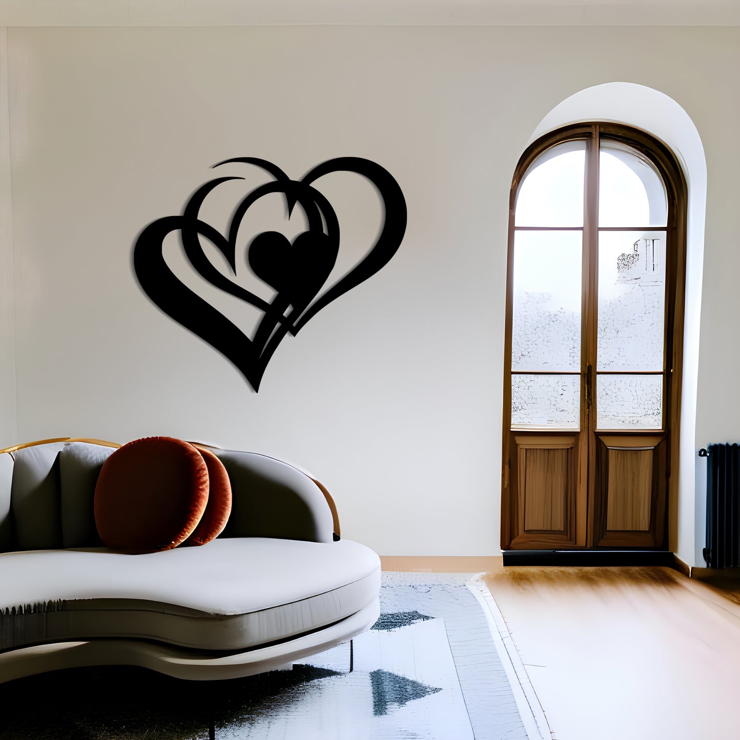 Elegant Metal Wall Art of Two Hearts in Flat Shape