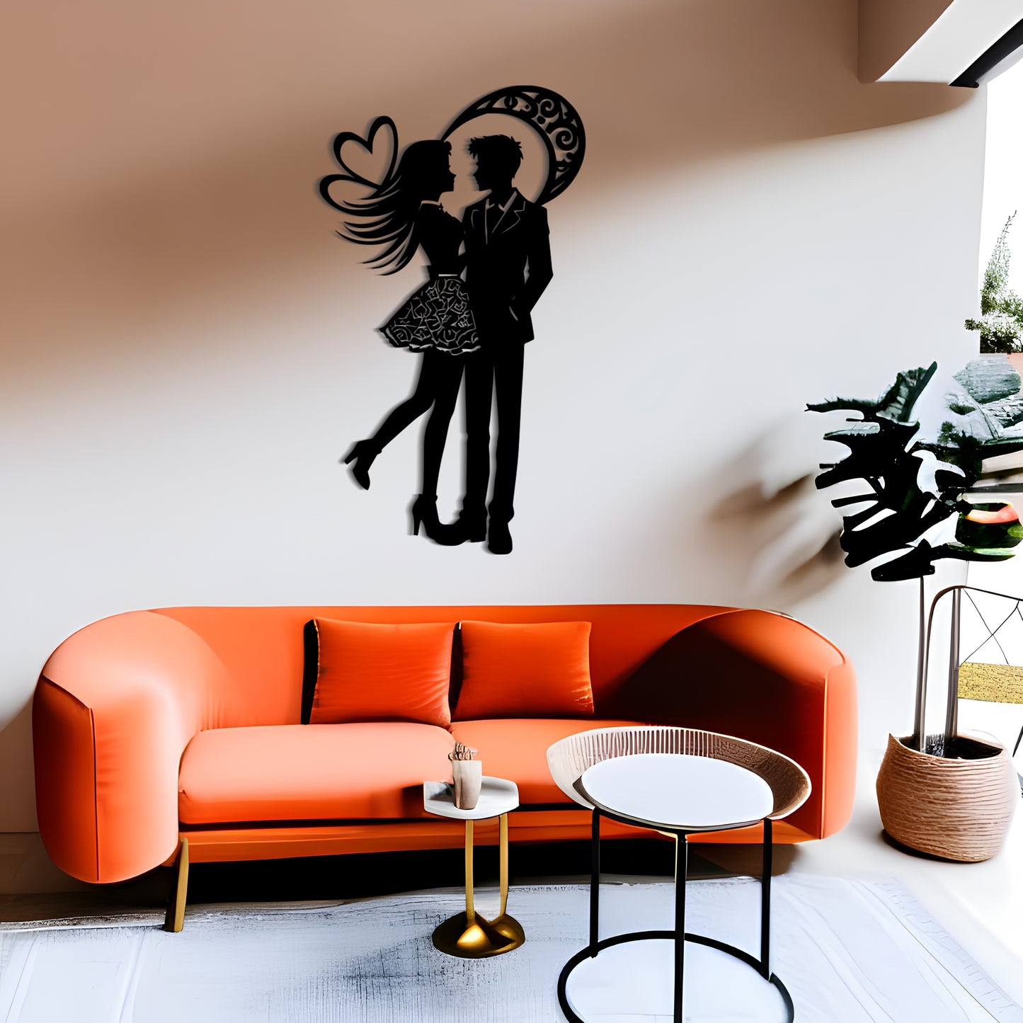 Elegant Silhouette of a Man and Woman Metal Wall Art
