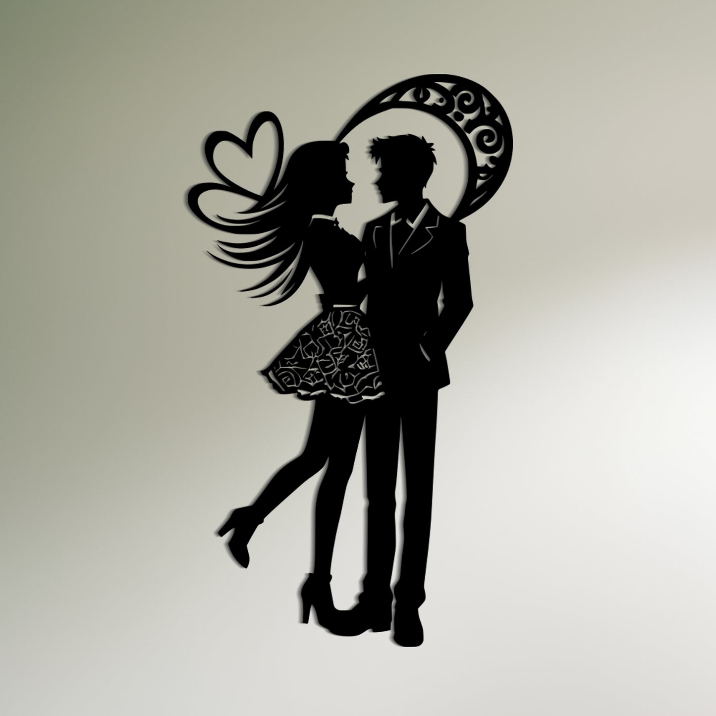 Elegant Silhouette of a Man and Woman Metal Wall Art