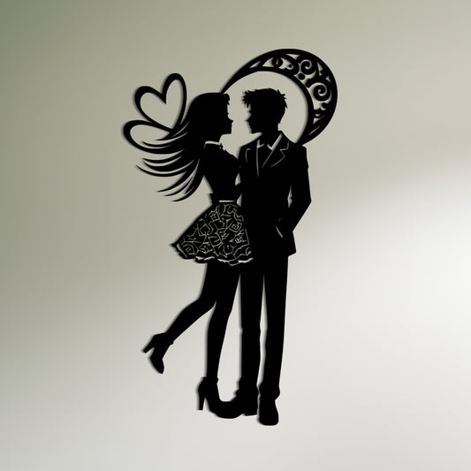 男性と女性のエレガントなシルエットのメタルウォールアート