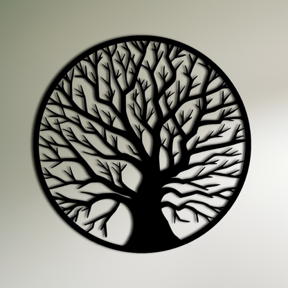楕円形の木の枝のメタルウォールアート