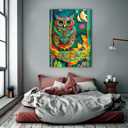 Emerald Owl on a Branch Metal Poster