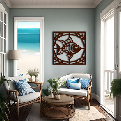 Fish Art Deco in Square Border - Perfect Gift for Fishing Enthusiasts