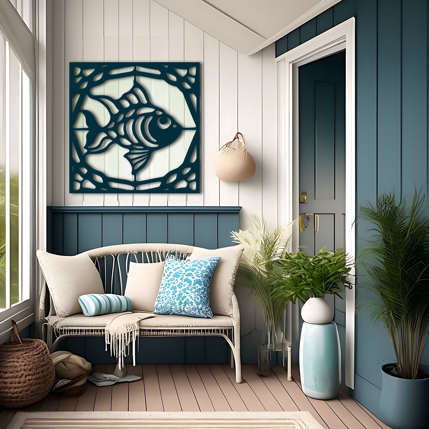 Fish Art Deco in Square Border - Perfect Gift for Fishing Enthusiasts
