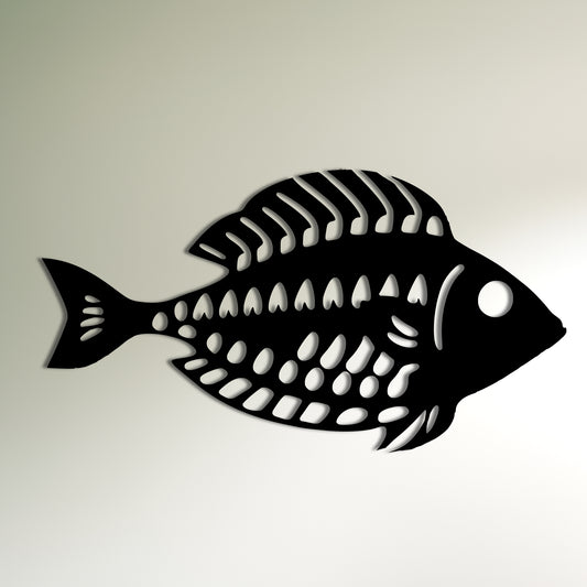 ヨーゼフ・チャペックにインスピレーションを得た魚、フォークアートスタイルのメタルウォールアート