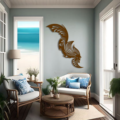 Intricate Betta Fish Silhouette Metal Wall Art for Home Decor