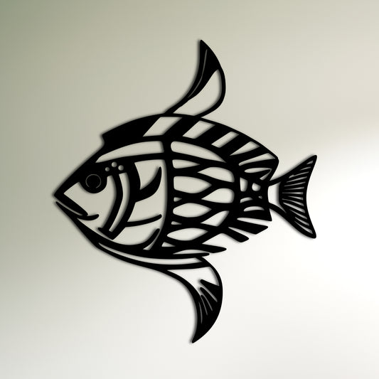 カール・パンピンにインスピレーションを得た魚ダズル迷彩メタルウォールアート