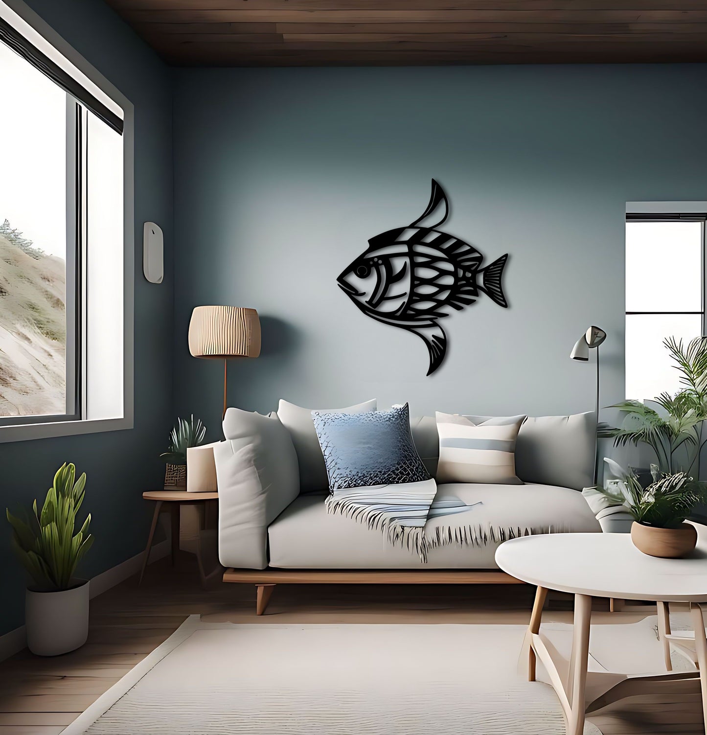 カール・パンピンにインスピレーションを得た魚ダズル迷彩メタルウォールアート