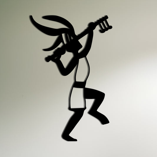 Kokopelli Dancing and Holding Flute Metal Wall Art