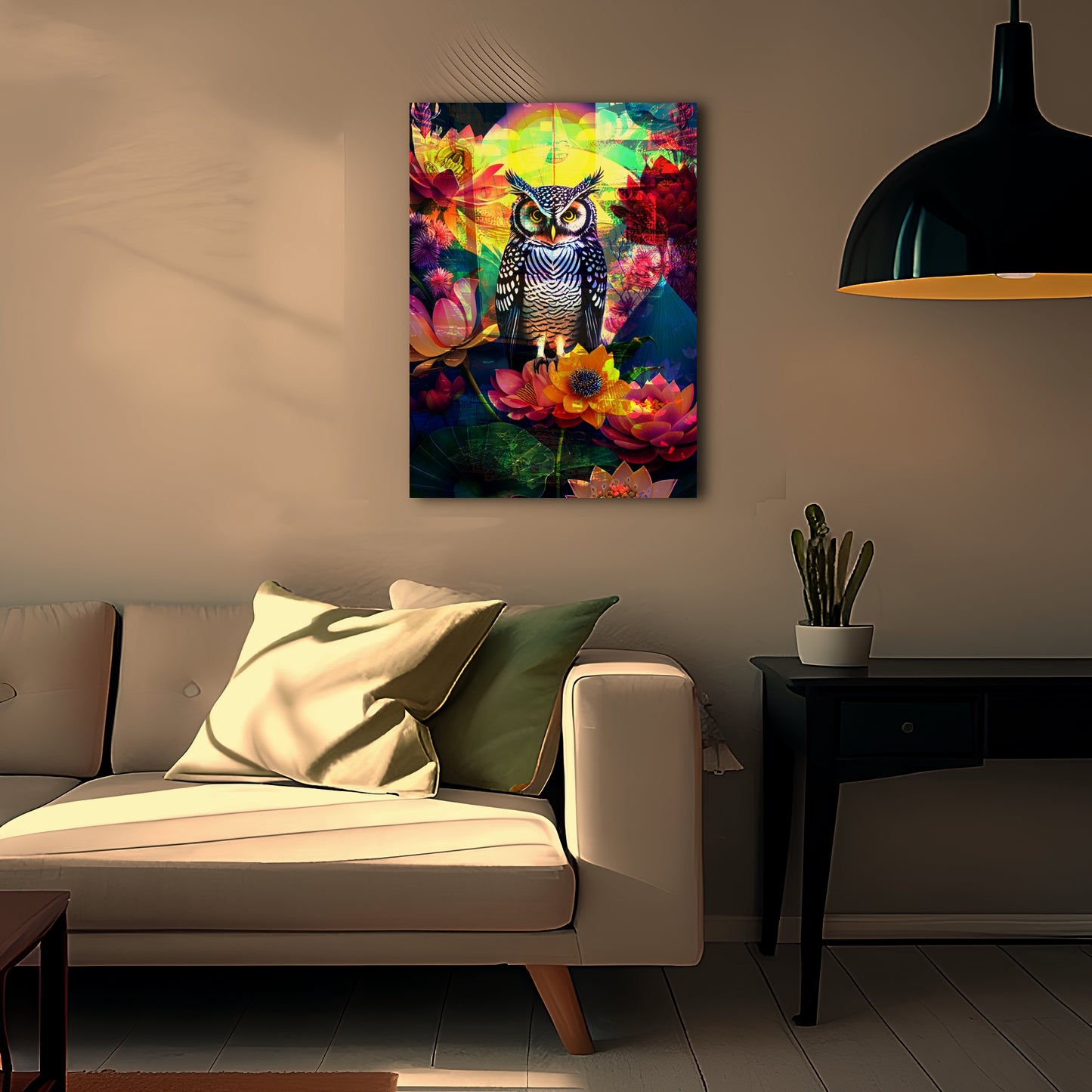 Lotus Owl Metal Poster Psychedelic Art