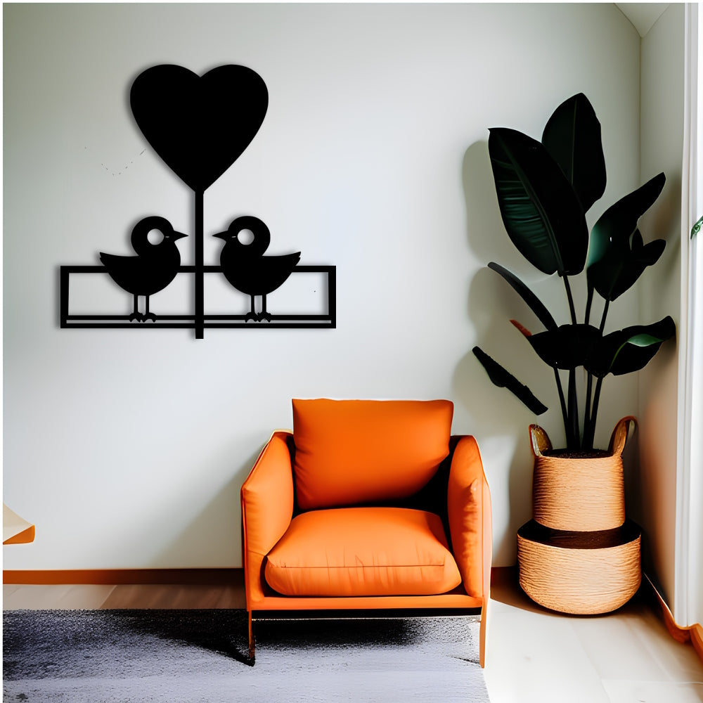 Love Birds Flying with Heart Metal Wall Art