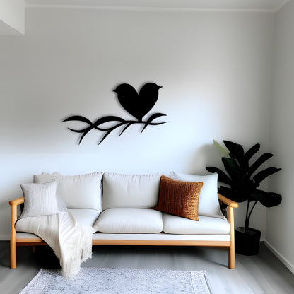 Lovebirds on Branch Metal Wall Art