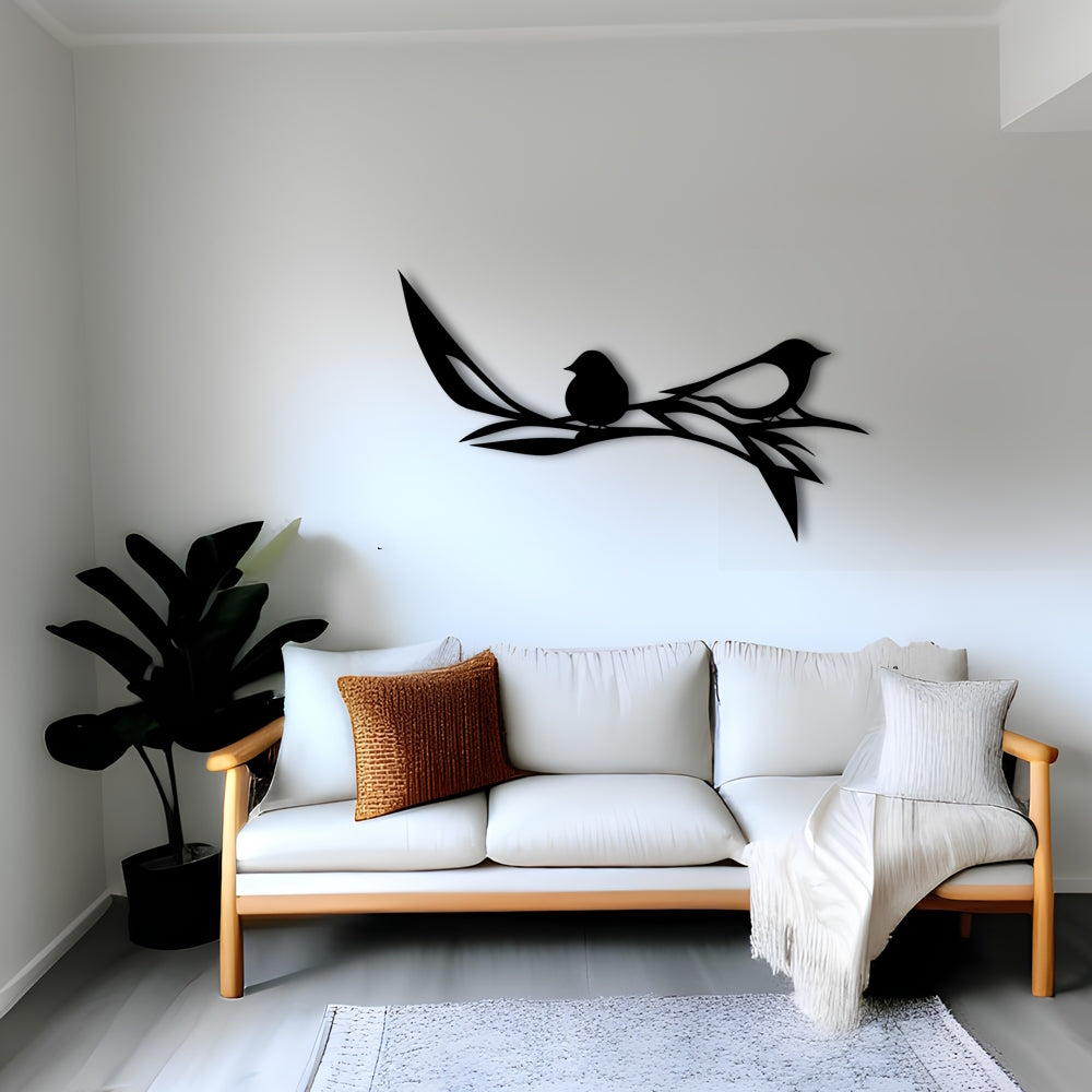 Minimale Vögel auf Ast Metall Wandkunst