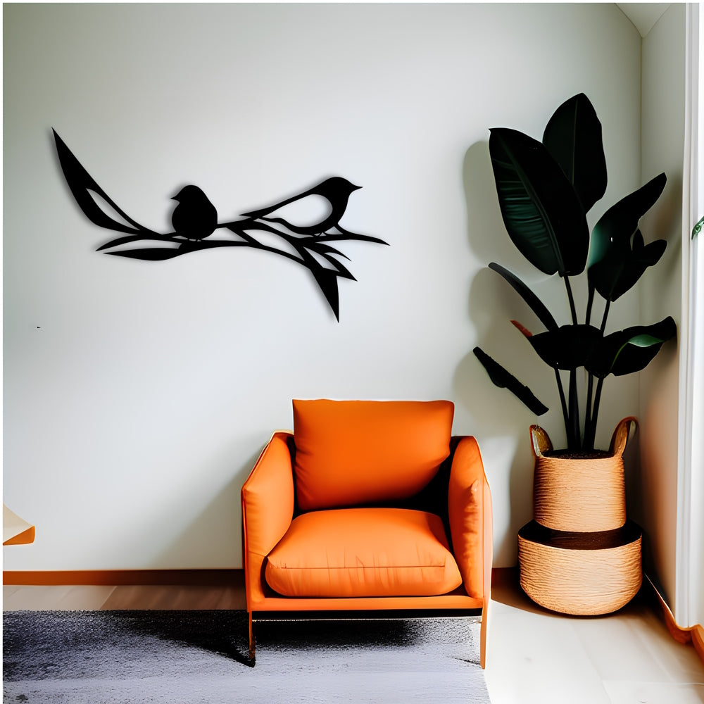 Oiseaux minimalistes sur l'art mural en métal de branche d'arbre