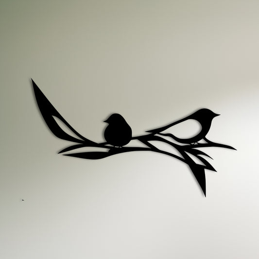 Minimal Birds on Tree Branch Metal Wall Art
