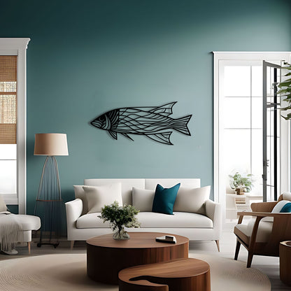 Minimalist Fish Line Art Metal Wall Art for Ocean and Fishing Enthusiasts