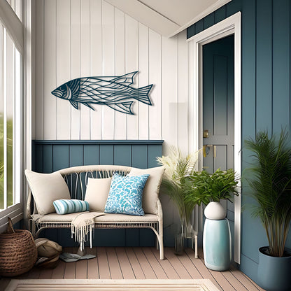 Minimalist Fish Line Art Metal Wall Art for Ocean and Fishing Enthusiasts