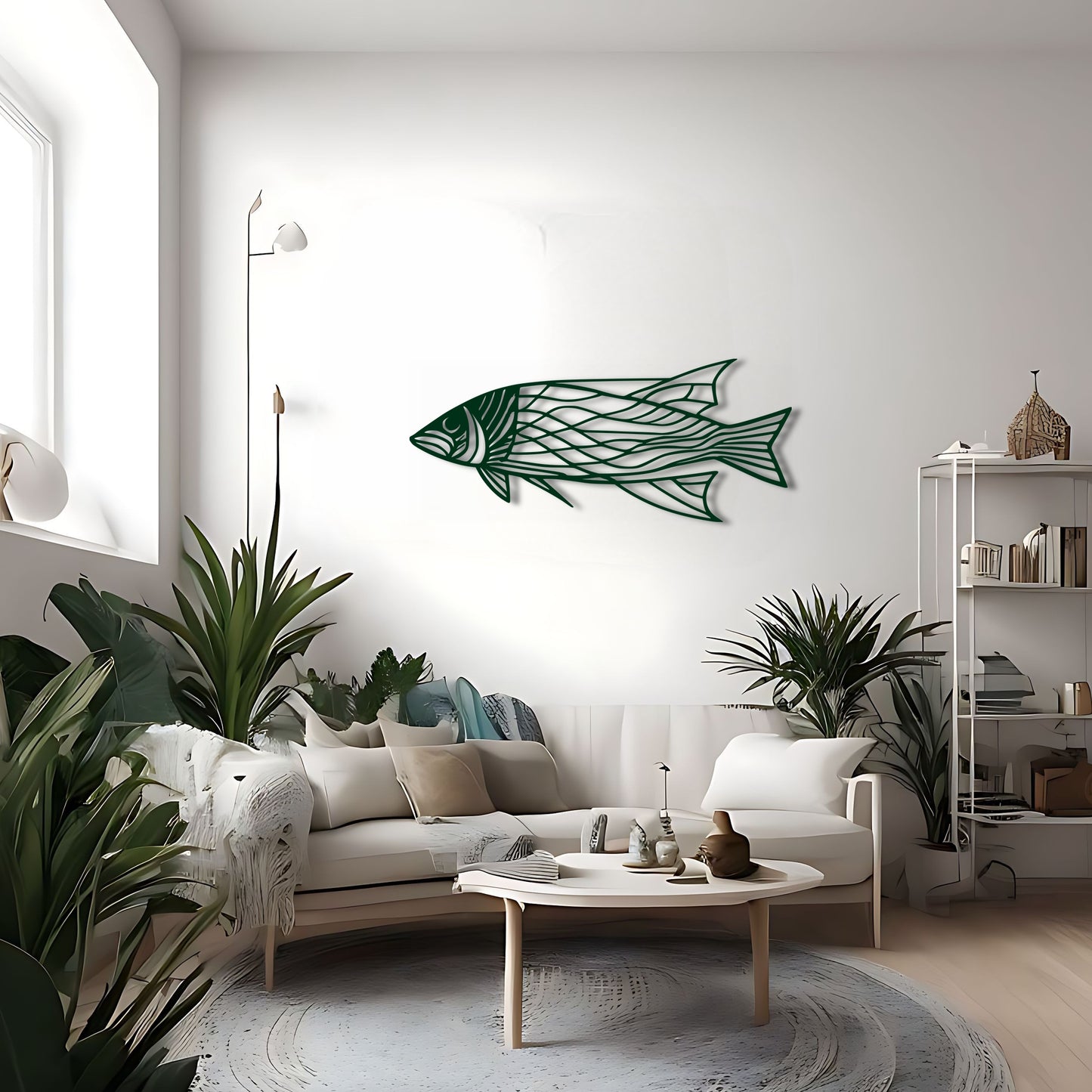 Minimalist Fish Line Art Metal Wall Art for Ocean and Fishing Enthusiasts