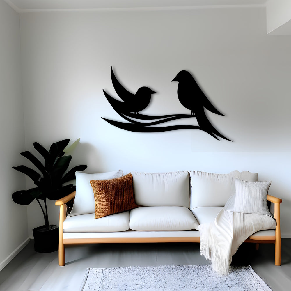 Art mural minimaliste en métal d'oiseaux d'amour