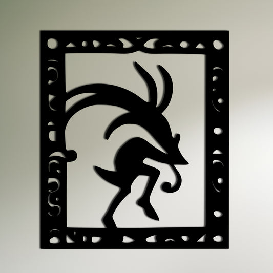 Mystic Kokopelli in Ornate Frame - Cave Painting Style Wall Decor