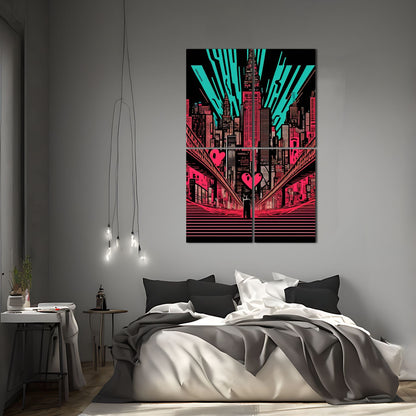 Neon Nightscape Love - Dan Mumford Inspired Metal Poster