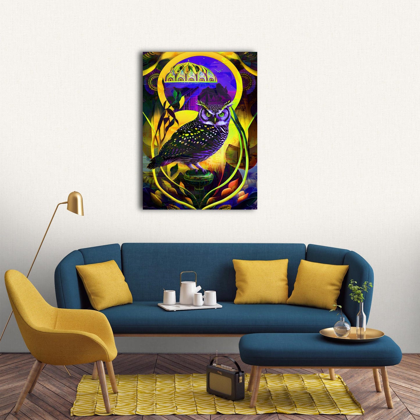 Psychedelic Owl on Art Deco Vase Metal Poster