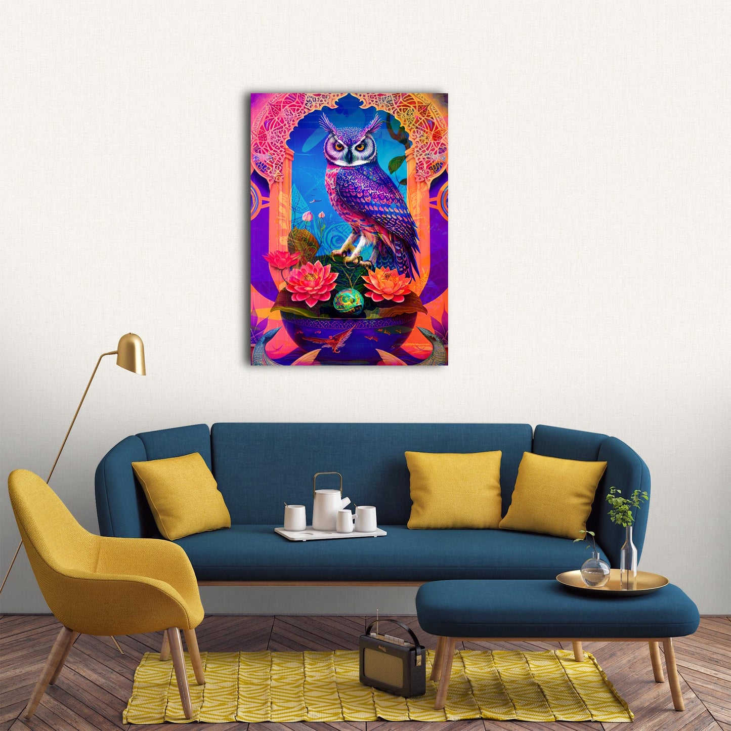 Psychedelic Owl on Flower Pot Metal Poster