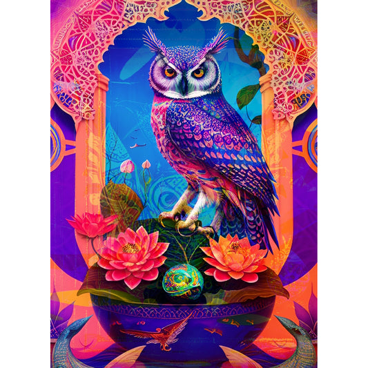 Psychedelic Owl on Flower Pot Metal Poster