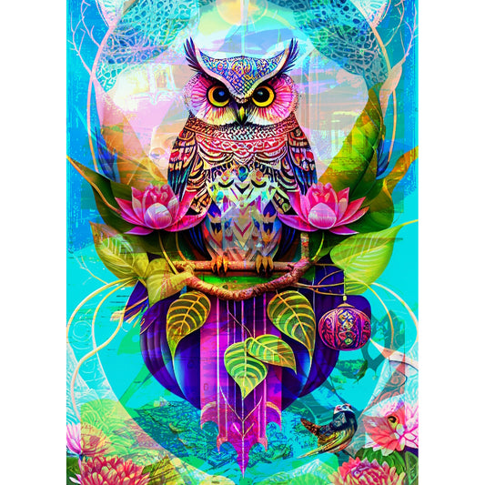 Psychedelic Owl on Lotus Flower Metal Poster