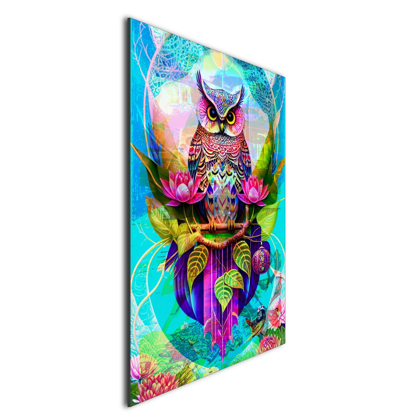Psychedelic Owl on Lotus Flower Metal Poster