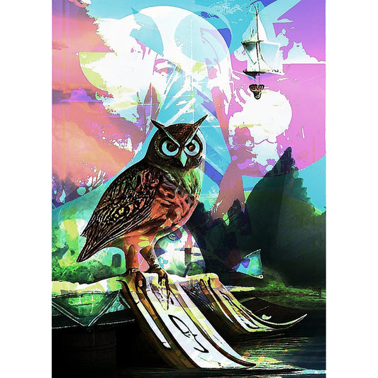 Psychedelic Owl on a Boat Metal Poster