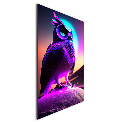 Purple Owl on a Rock Metal Poster