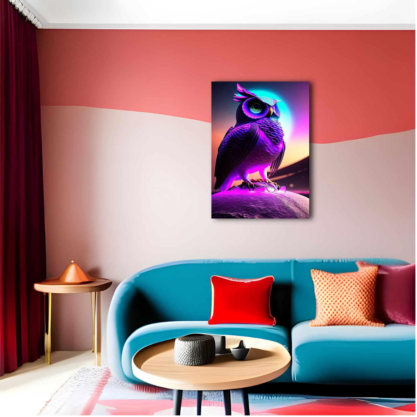 ロックメタルのポスターに紫色のフクロウ