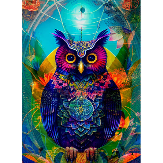Radiant Morning Owl Psychedelic Metal Poster