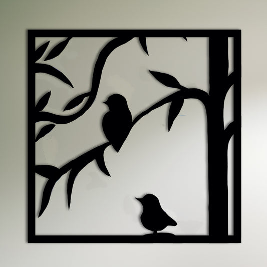 枝に止まった鳥のシルエット メタルウォールアート
