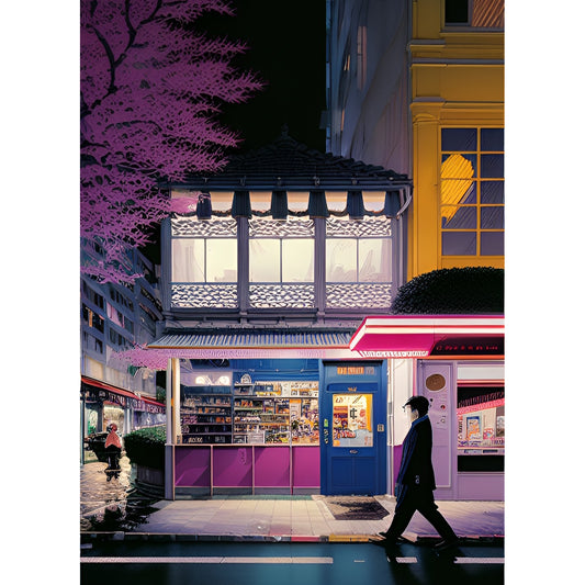 日本のストリートサイバーパンクスタイルメタルポスター