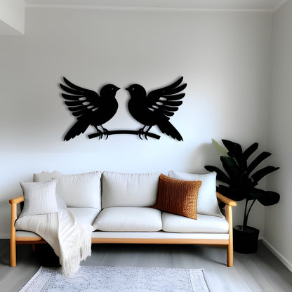 Symmetrical Birds Kissing on Branch Metal Wall Art