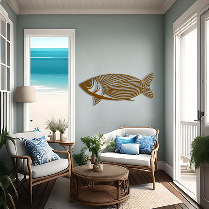 対称的な魚のラインアートメタルウォールアート装飾