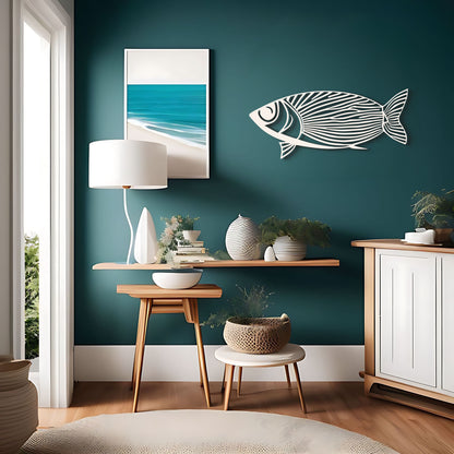 対称的な魚のラインアートメタルウォールアート装飾